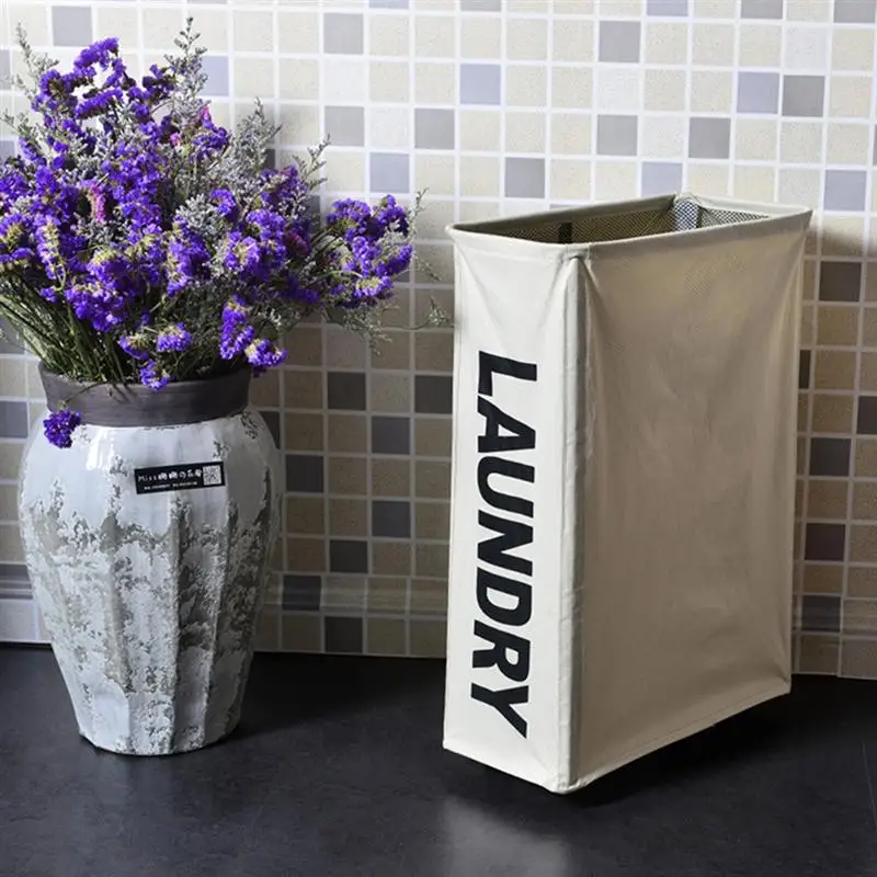 OUNONA طوي سلة تخزين ملابس الملابس القذرة اللعب سلة التخزين غسل الملابس بن قماش سلة الغسيل مع عجلات