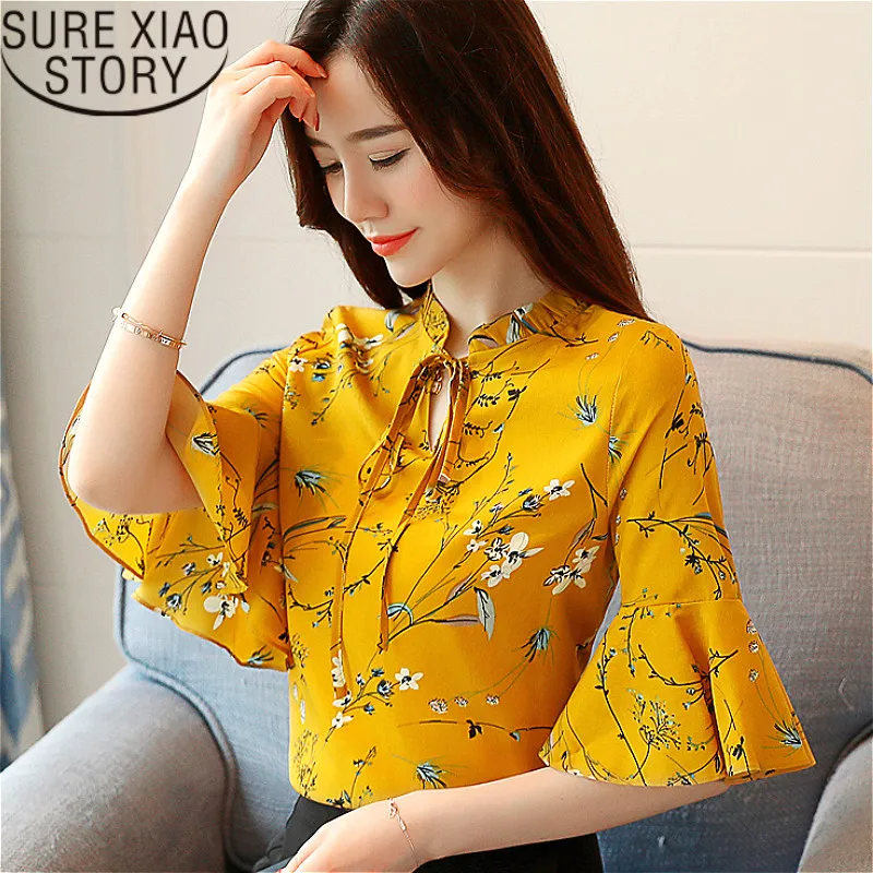 Женские топы и блузки blusas mujer de moda 2018 Рубашки повседневные шифоновые с бантом