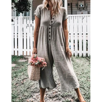 

Women Jumpsuit Summer Short Sleeve Ladies Jumpsuits Playsuit Elegant Womens Rompers Jumpsuit Loose Solid Color Rompers Trousers