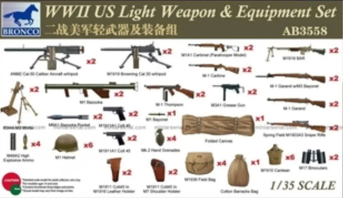 Модель Бронко kit 1/35 # AB3558 комплект оружия и оборудования США Второй мировой войны |