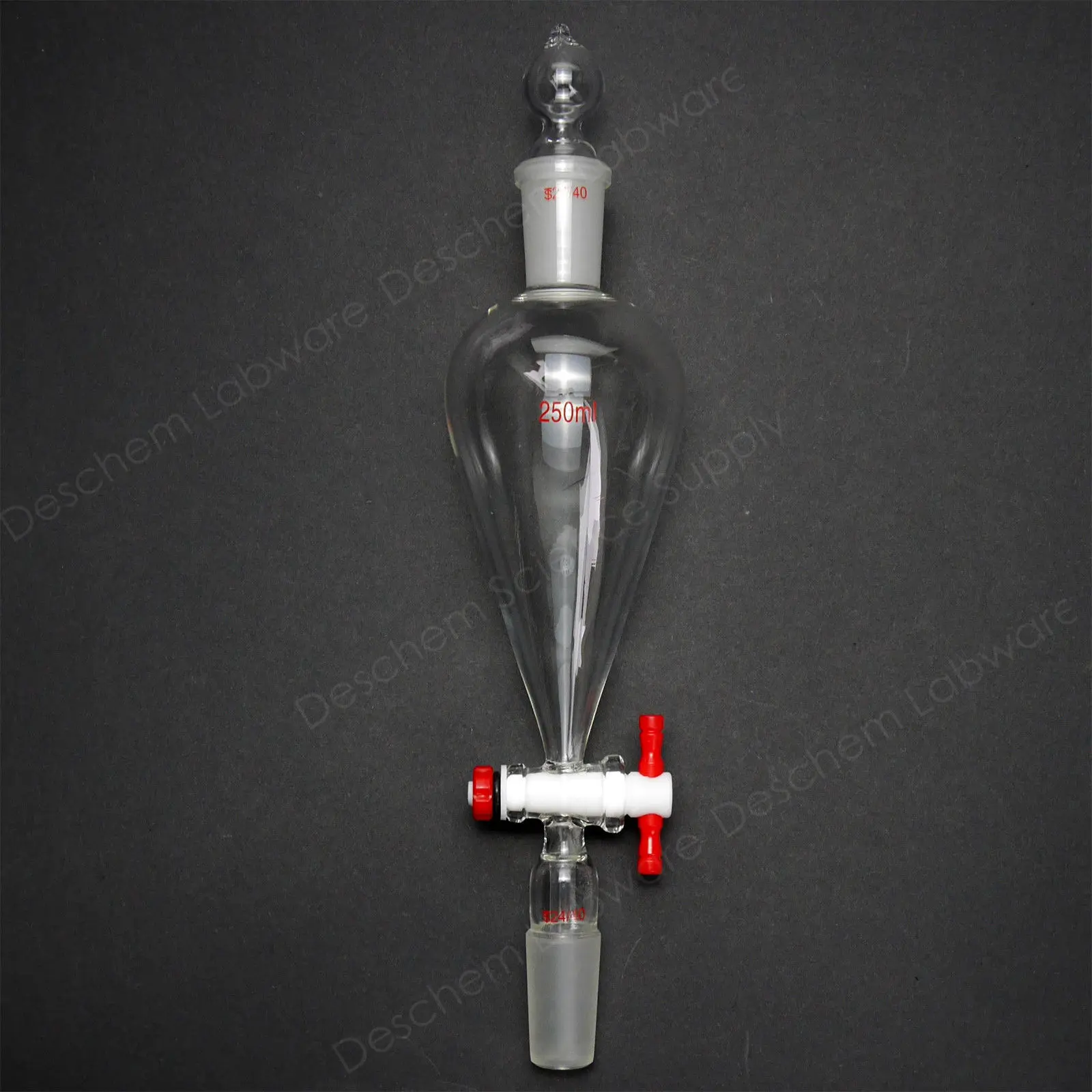 250ml,24/40,Lab Glass Pyriform Separatory Funnel,Pear Shape,PTFE Stopcock