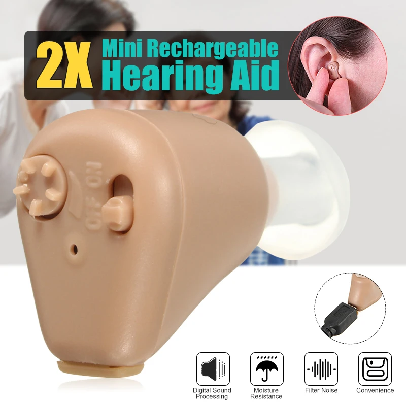 2Pcs K-88 Hearing Aid Rechargeable Mini Hearing Aids Sound Amplifier Invisible Hear Clear for the Elderly Deaf Ear Care Tools