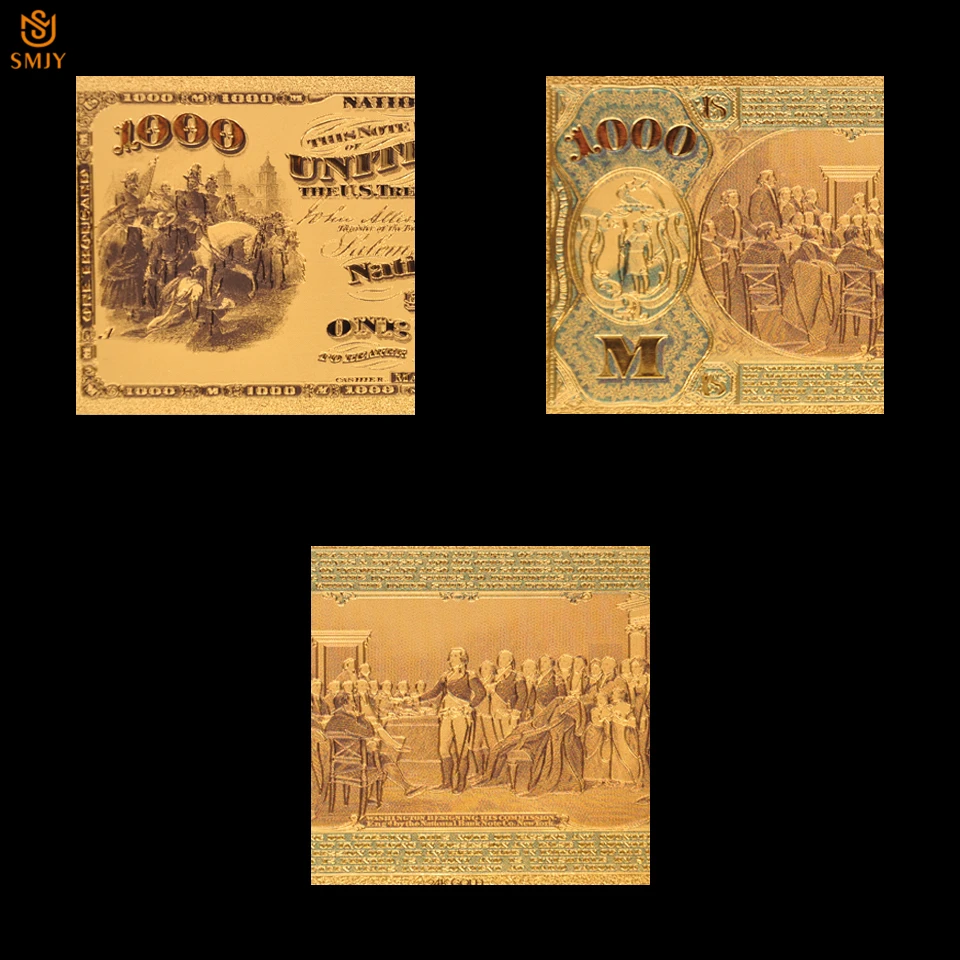 Новые товары США 1875 золотые банкноты 24k поддельные купюры 1000 долларов с COA рамкой