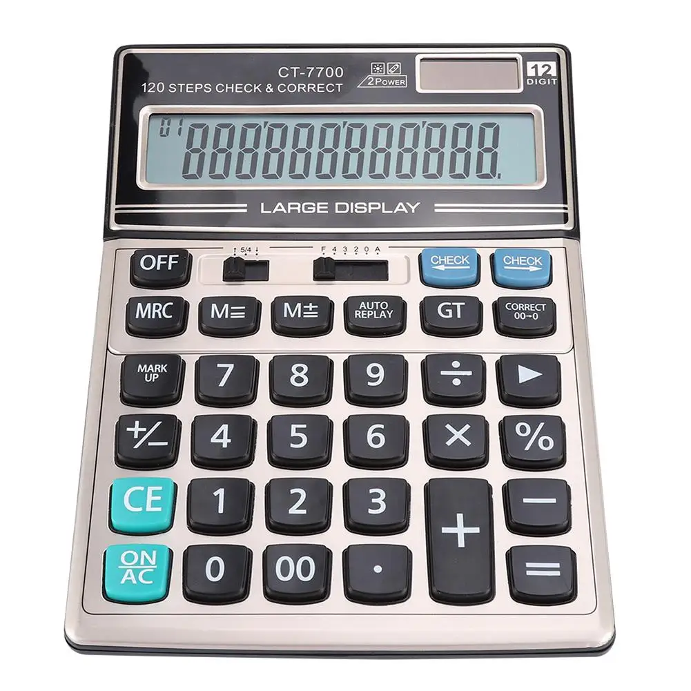 

Large Button 12-bit Display Calculator CT-7700 ABS Dual Power Supply Solar Energy Dual power supply Rebound computer button
