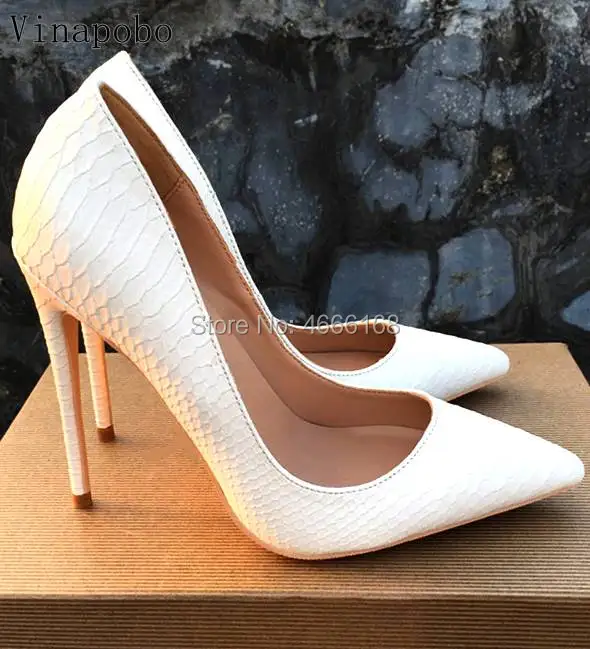 

Women Sexy Party Shoes Python Pointed Toe Slip-On High Heel Pumps White Snake Pattern Print Wedding Shoes Slip On Stiletto Heels