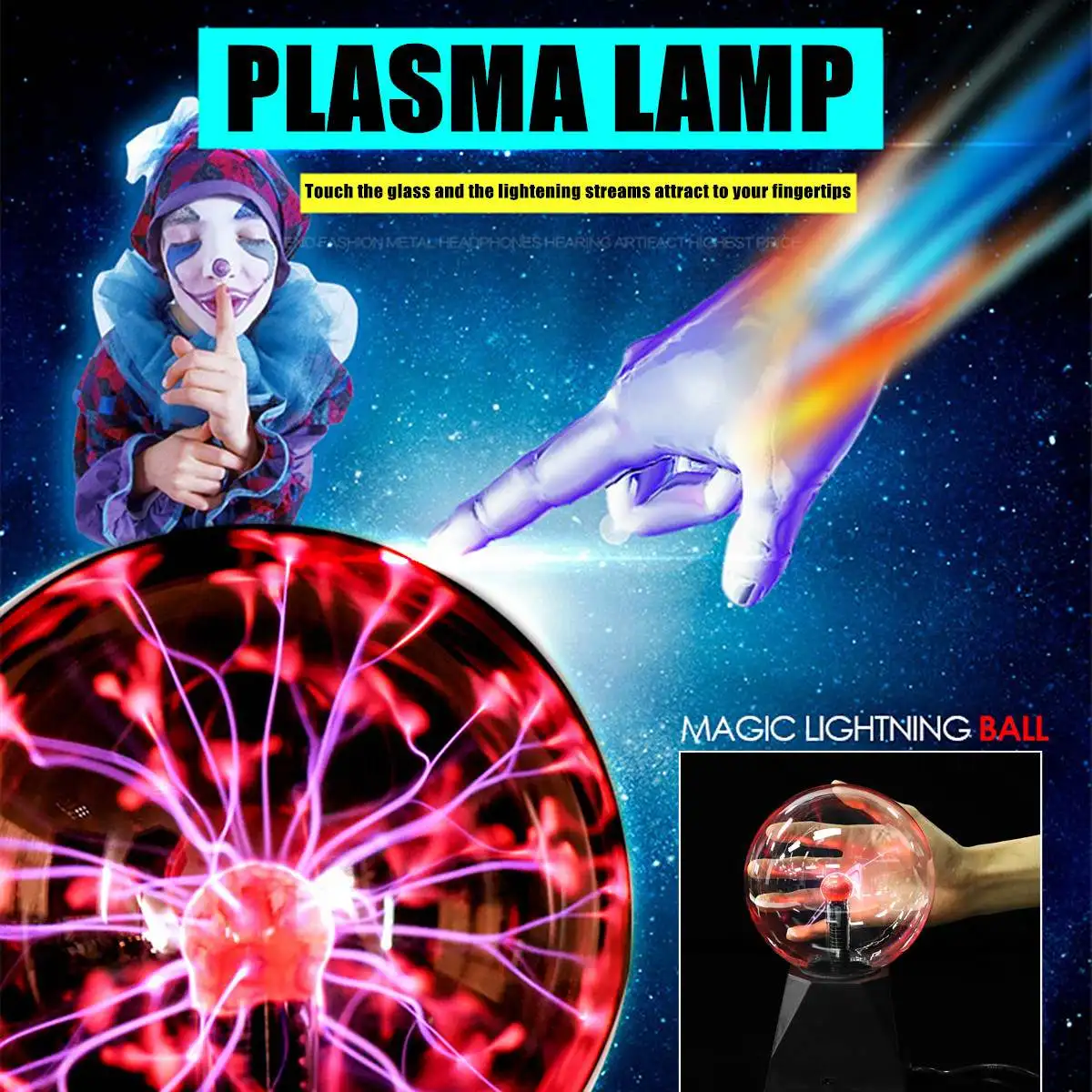 

5/6/8 Inch Plasma-Lightning Ball Magic Lighting Sphere Lamp Light Touch-Sensitive EU Plug Crystal Table Lamp Novelty Night Color