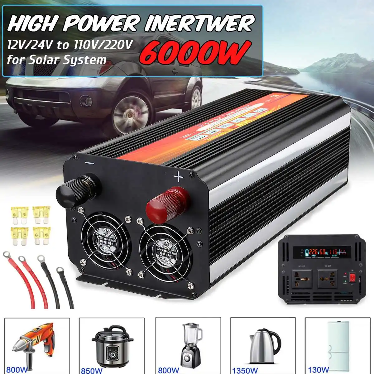 

Inverter 12V 220V 3000W 6000W Pe ak Inversor Voltage Converter Transformer DC 12V/24V To AC 110V/220V Solar Power Inverter