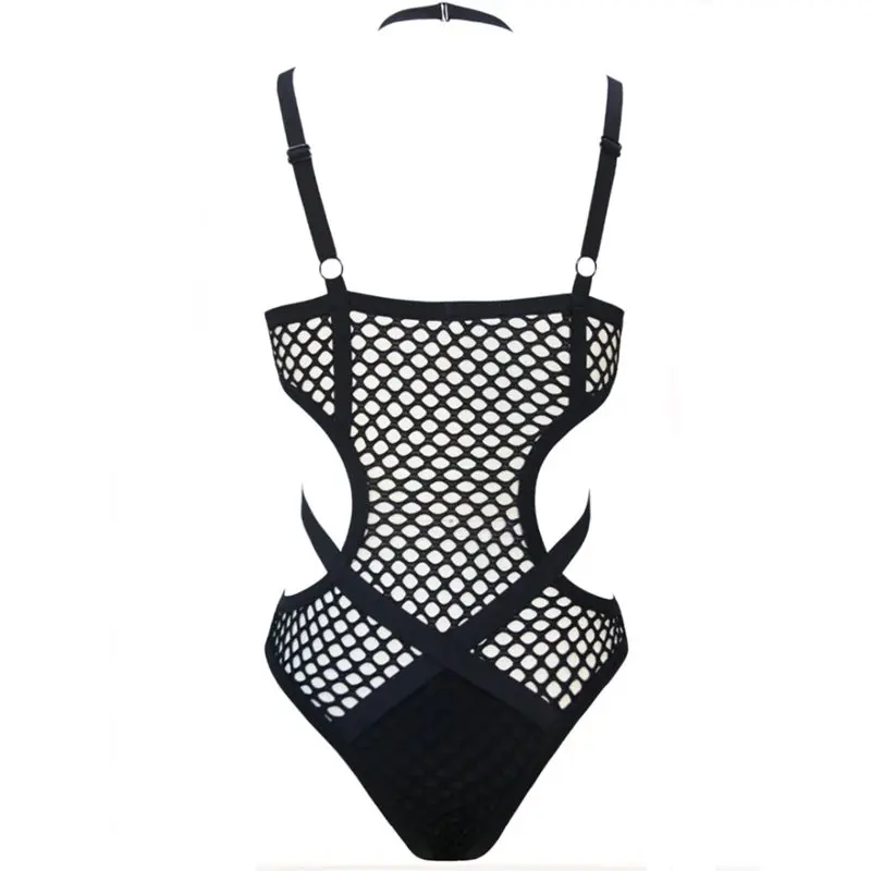 Günstige Rosetic Frauen Schwarz Sheer Stricken Net Mesh Sexy Frauen Bademode One Piece Badeanzug Weibliche Badende Badeanzug Schwimmen Halter