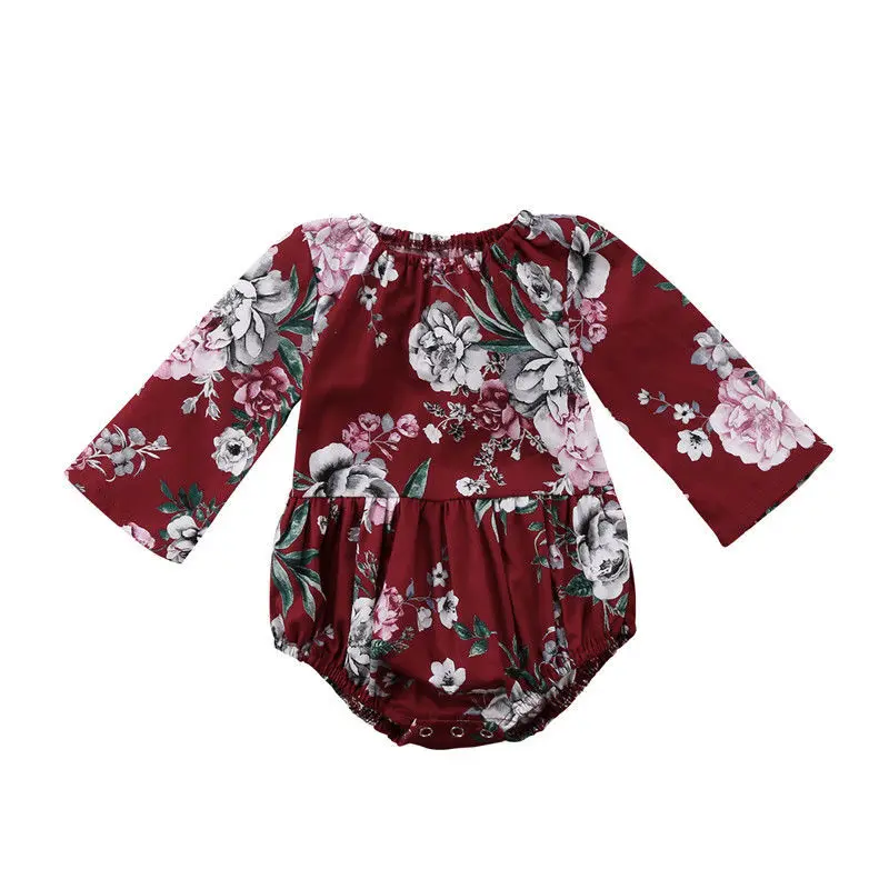 0-3t Infant Baby Girls Clothes Cotton Floral Summer Romper Long Sleeve Jumpsuit Cute Lovely Outfits