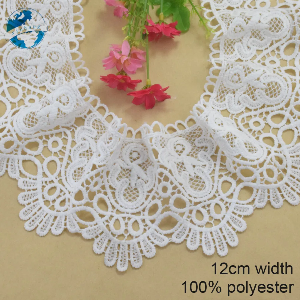 

12cm white polyester embroidery lace french lace ribbon fabric guipure diy trims warp knitting sewing Accessories#3831