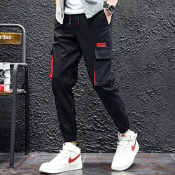 Мульти-карман мужские брюки 2019 весна эластичный пояс дизайн шаровары уличные панк хип-хоп повседневные брюки Джоггеры мужские брюки для