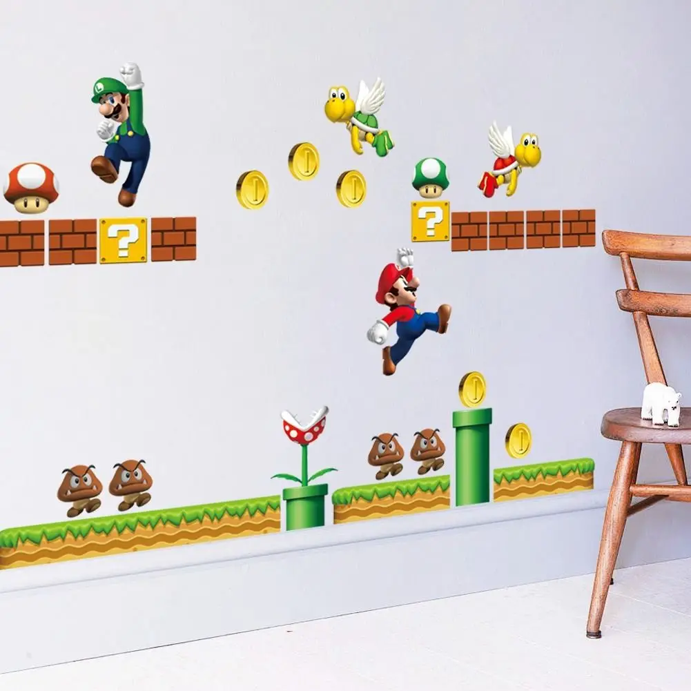 

Super Mario Large Wall Stickers 3D Removable Decals Vinyl Art Kids Nursery Decor Red Hat Mary runs side wall sticker