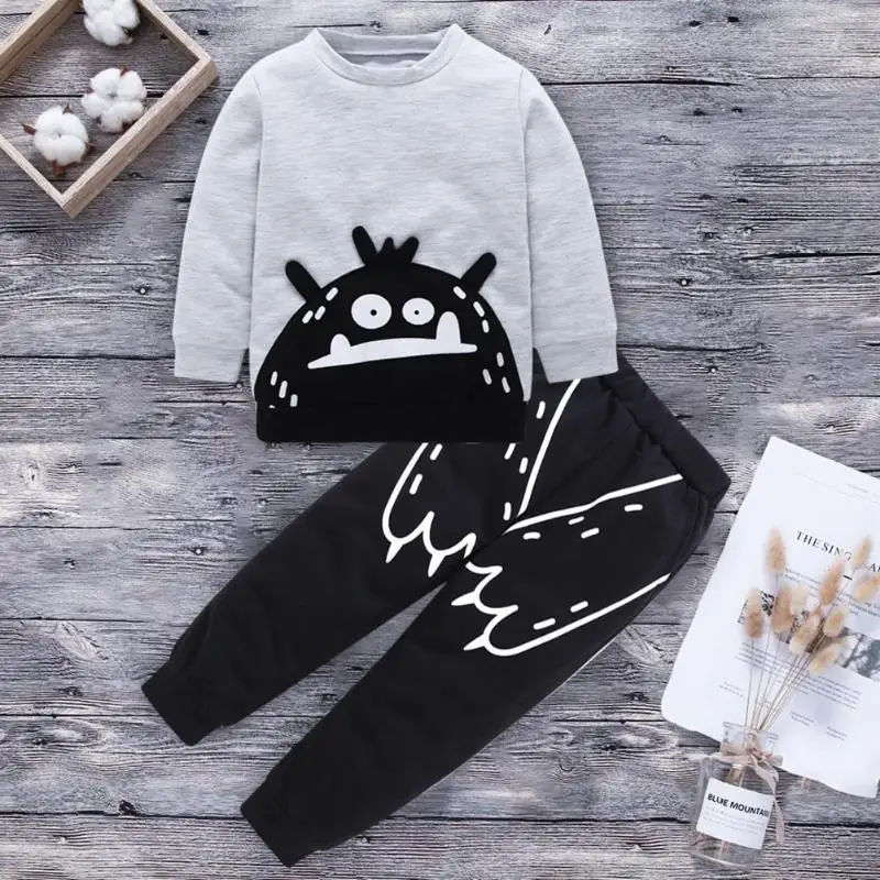 

2pcs/Set Warm Autumn Baby Cartoon Boys Children Sweatshirt Pants Outfits