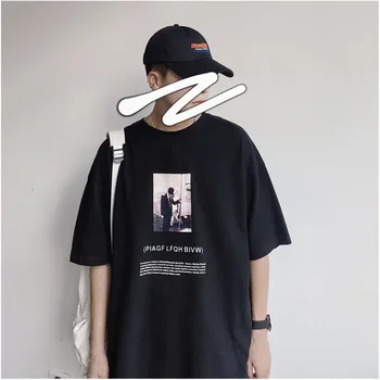 

Summer New T Shirt Men Fashion Printed Casual Short-sleeved Hooded Tshirt Man Streetwear Hip-hop Loose Cotton T-shirt Male Tops