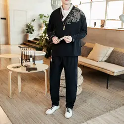 2019, новая мода мужской костюм категории Весна восстановление древних способов Ветер вышивка хлопок мужской Best Стандартный в японском стиле