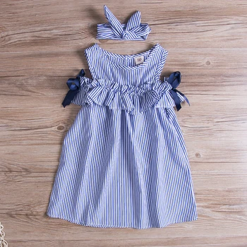 

Pudcoco Girl Dress Striped Baby Girls Toddler Kid Dress Embroidery Princess Off Shoulder Party 1-5Y