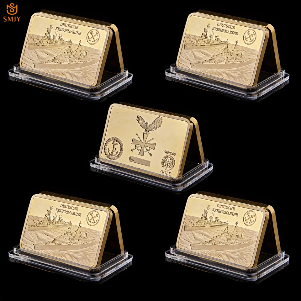 

5Pcs WW II German Bismarck Battleship Honor History 1OZ 999/1000 Gold Bullion Bar Military Challenge Coin Collection Value Gift