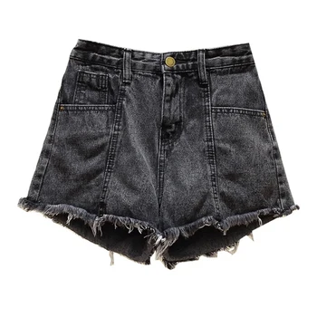 

Streetwear Denim Shorts For Women 2019 Summer High Waist Blue Shorts With Tassel Pockets Mini Short Jeans Plus Size 5XL
