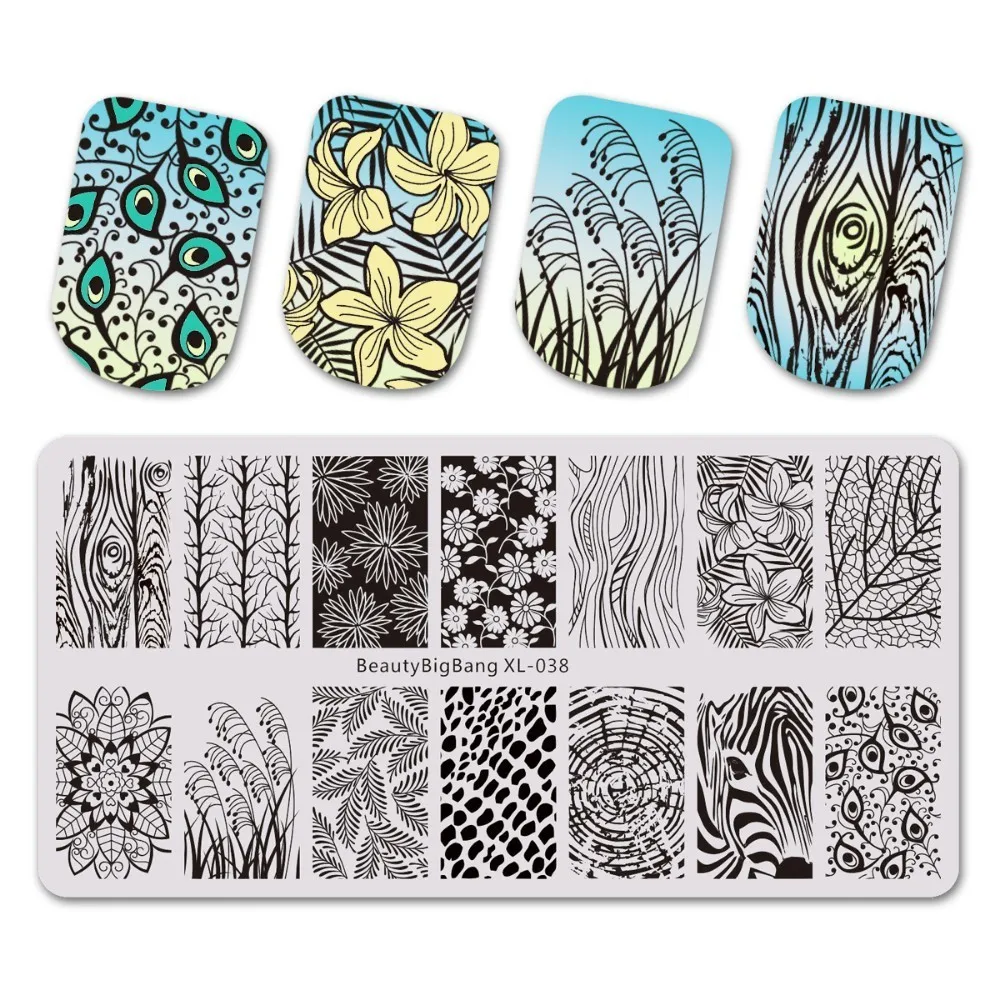 

BeautyBigBang 1PC Stencil For Nails Flowers And Trees Plant Series Rectangle Nail Stamping Plate For Nail Art Plates BBB XL-038