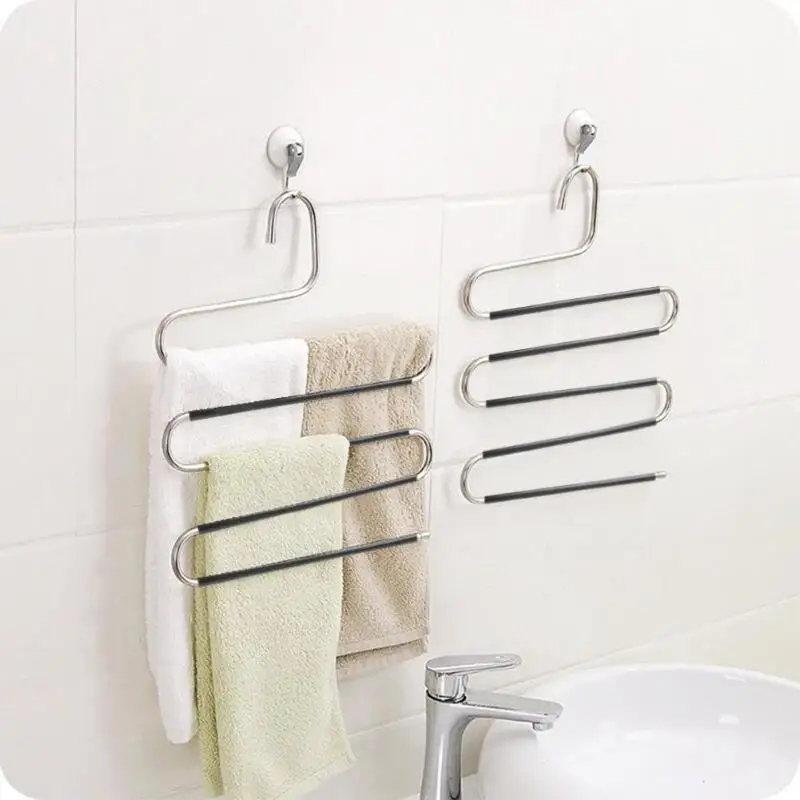

Multi Function 5 Layers S Type Pants Trousers Drying Hanger Stainless Steel Clothes Tie Closet Rack Buckle Wardrobe Storage