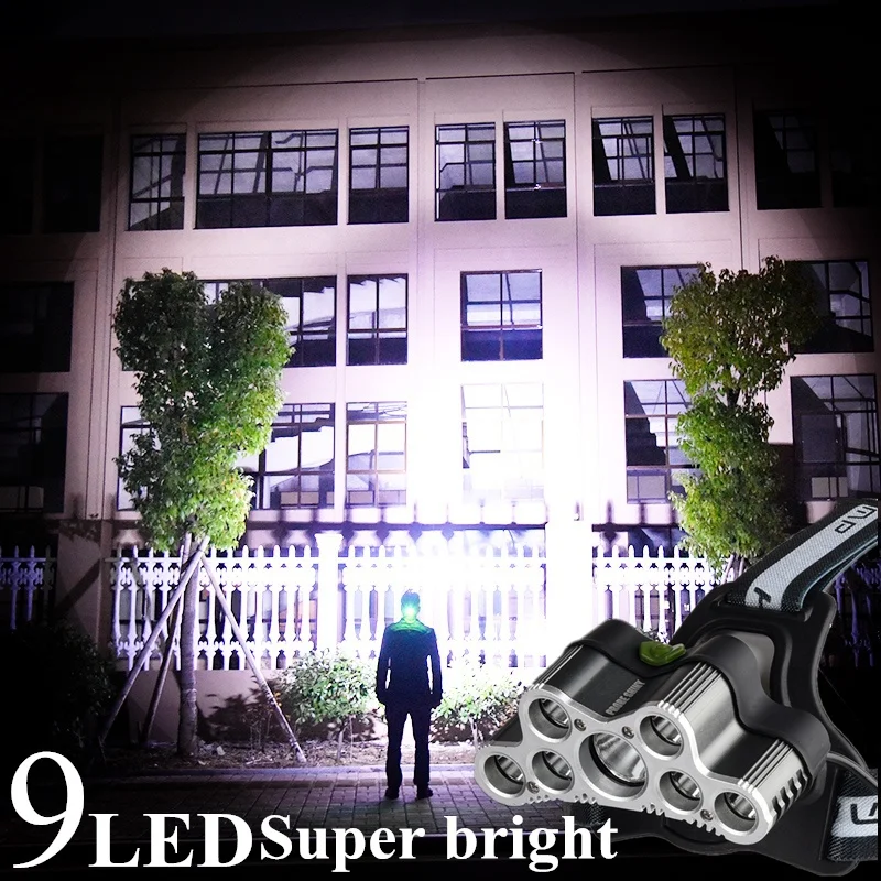 

Super bright 90000 lumens led headlamp 9led xm-l t6 headlight waterproof frontal led usb charge camping Headlamps