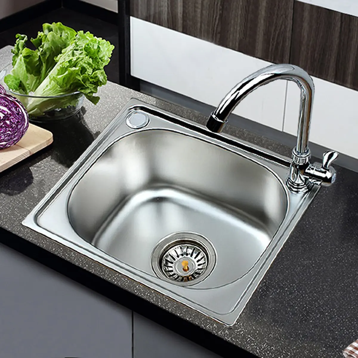 

Replacement 17x15'' Stainless Steel Water Sink Single Bowl Kitchen Laundry Washing Sinks Under/Topmount Faucet Accessories