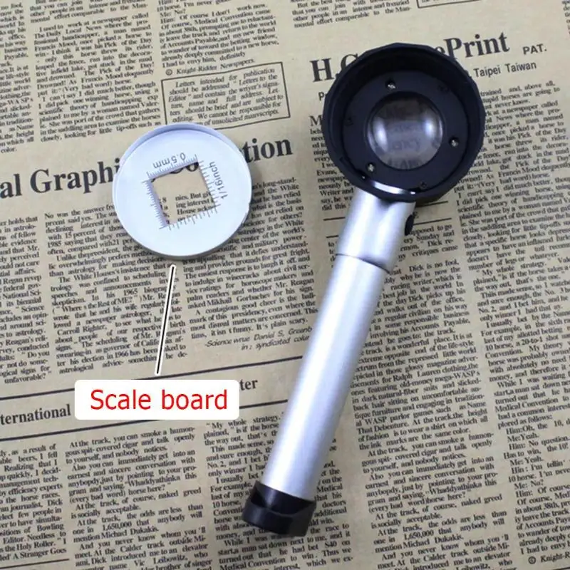10X Optical Glass Lens Metal Handheld Scale LED Magnifier Magnifying