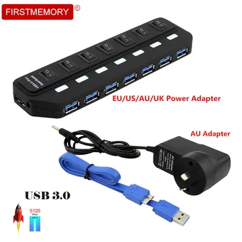 

USB HUB 3.0 Super Speed 7 Ports Micro Multi USB3.0 Splitter With External On/Off Switch Power Adapter For PC Accessories