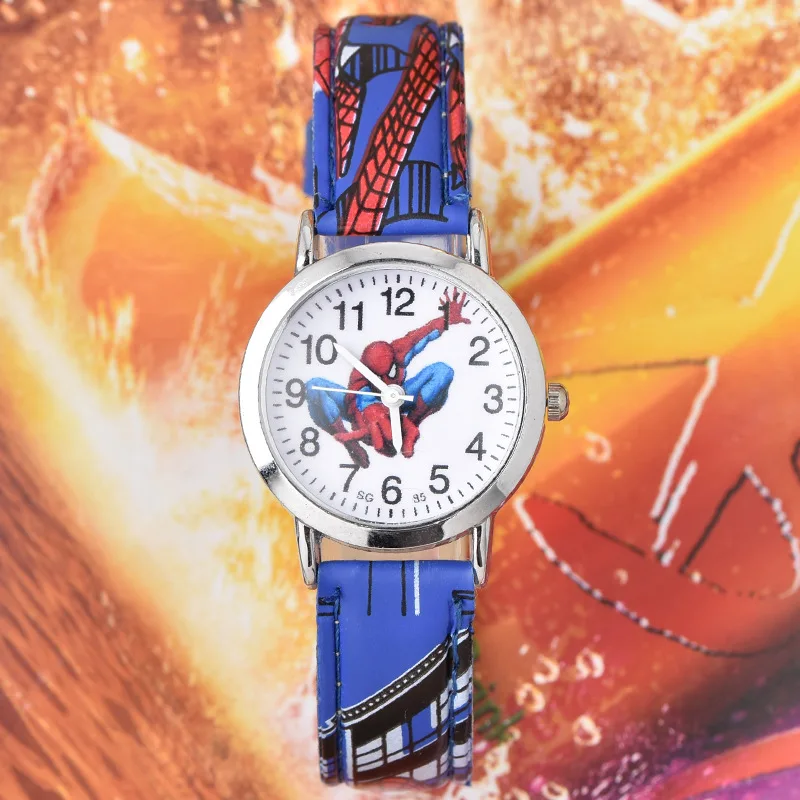 SpiderMan Watch Cute Cartoon Watch Kids Watches Boys Christmas Gift  Leather Quartz Watch