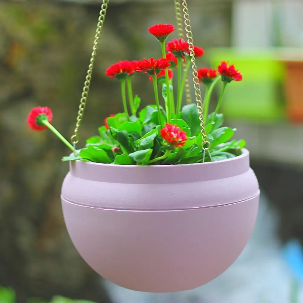 

Gardening Plastic Flower Pot Bowl-shaped Hanging Planter Wall Hanging Green Lob Flower Pot With Iron Chain