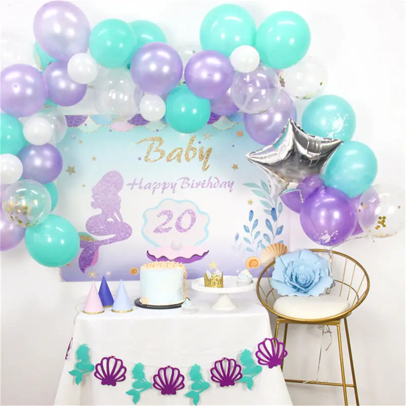 

Mermaids Balloons Decor Baby Shower 1st Birthday Party Decoration Kids Favor little Mermaids I Am One Boy Girl Banner Supplies