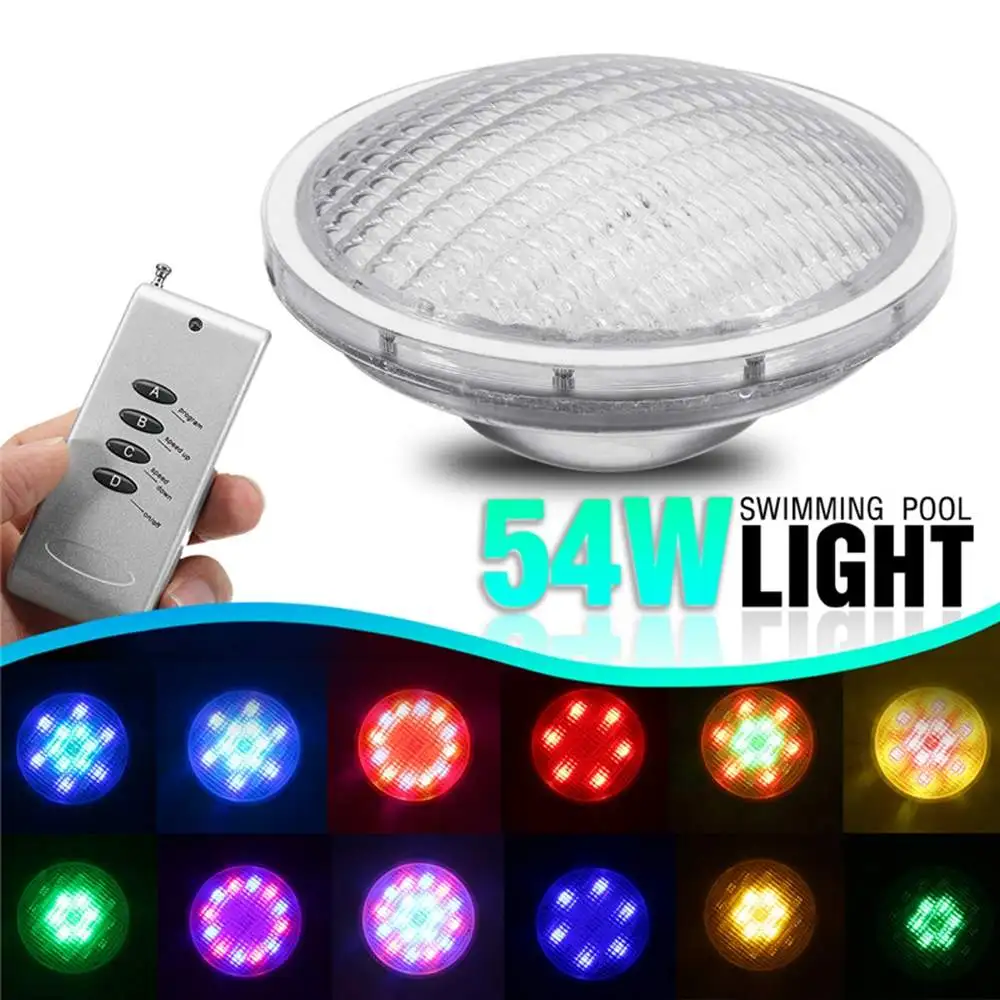 

54W LED Swimming Pool Lights with Remote Control RGB Led Stainless Steel Colorful Underwater Lighting Pond Lamps