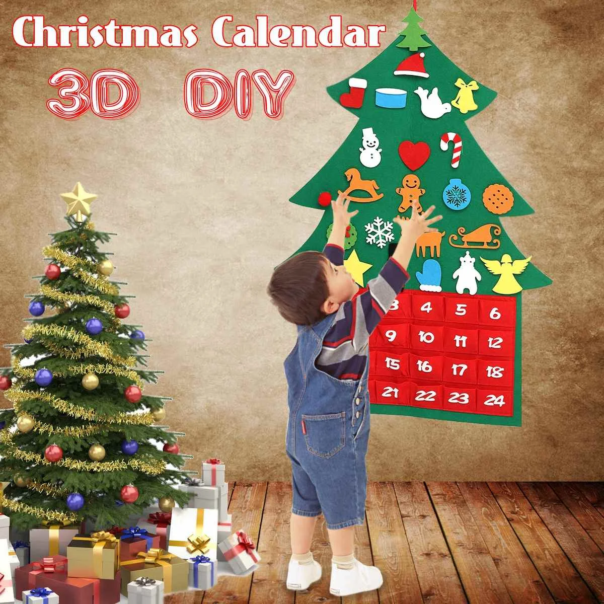 

2019 New DIY Felt Christmas Advent Calendar Xmas Tree New Year Gifts Kids Toys Christmas tree toy for children home Decorations