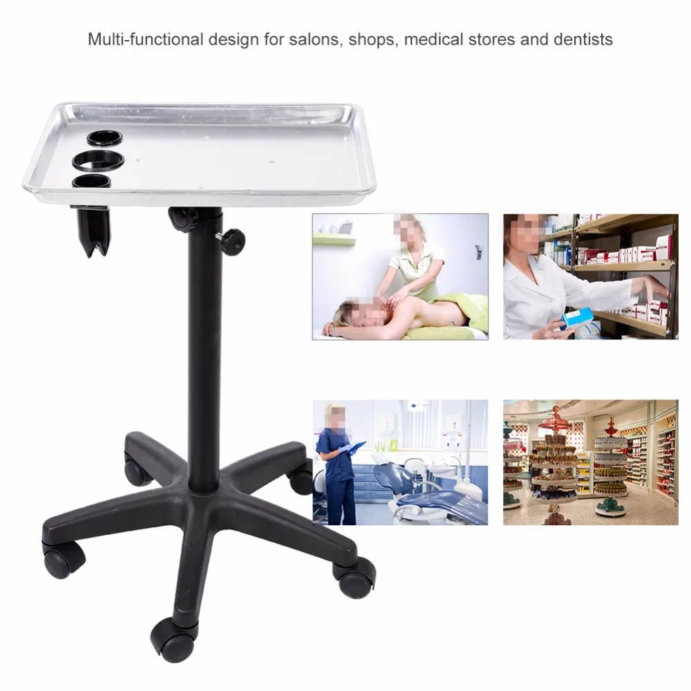 

Aluminium Hair Salon Instrument Tray Adjustable Height Trolley Dental Lab Beauty Tattoo Nail Tray Silver for Hairdressing Style