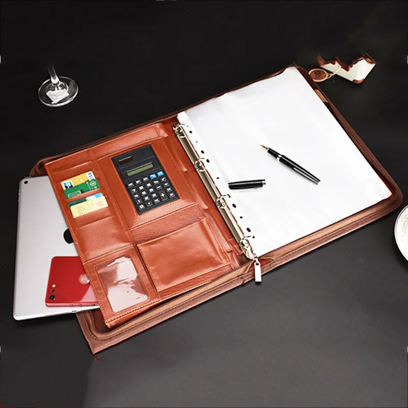 

A4 Leather Padfolio School Multi-function Folder For Documents School Office Organizer Planner Office Document Bag Portfolio