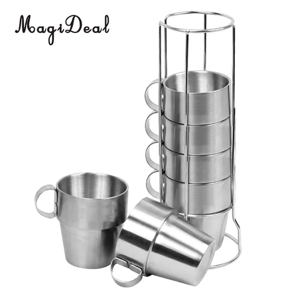 6pcs Stainless Steel Double Walled Mugs Metal Coffee Tea Cup Mug