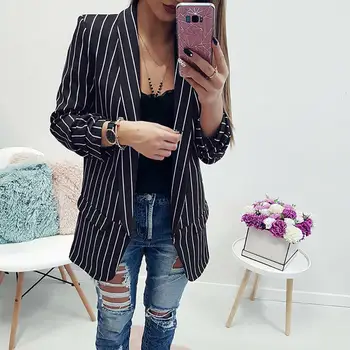 

Women Striped Blazer Autumn Long Sleeve Suit Slim Fit Ladies Business Coat