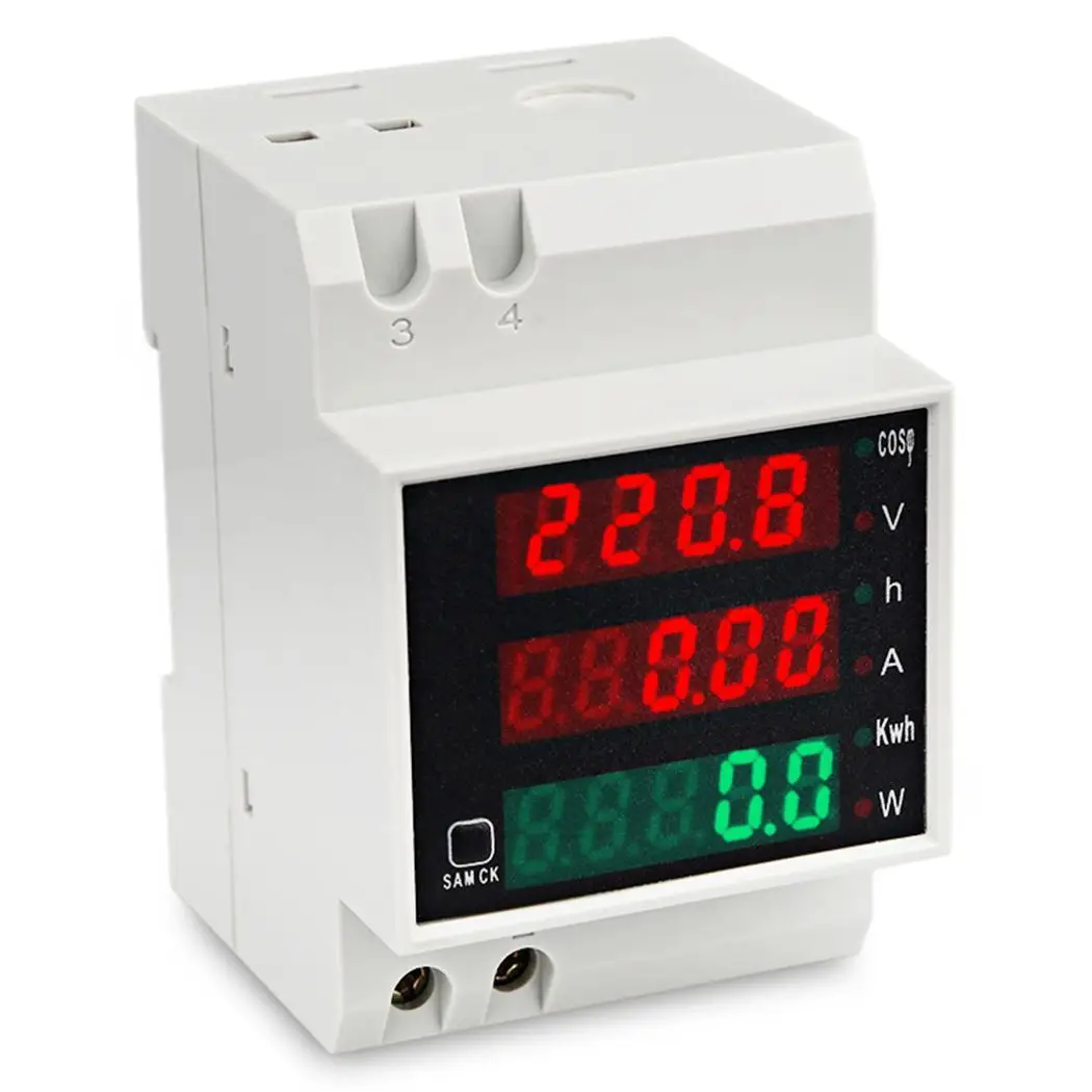 Voltage Ammeter DIN rail Multi function Digital Meter AC 80 300V 0 100A
