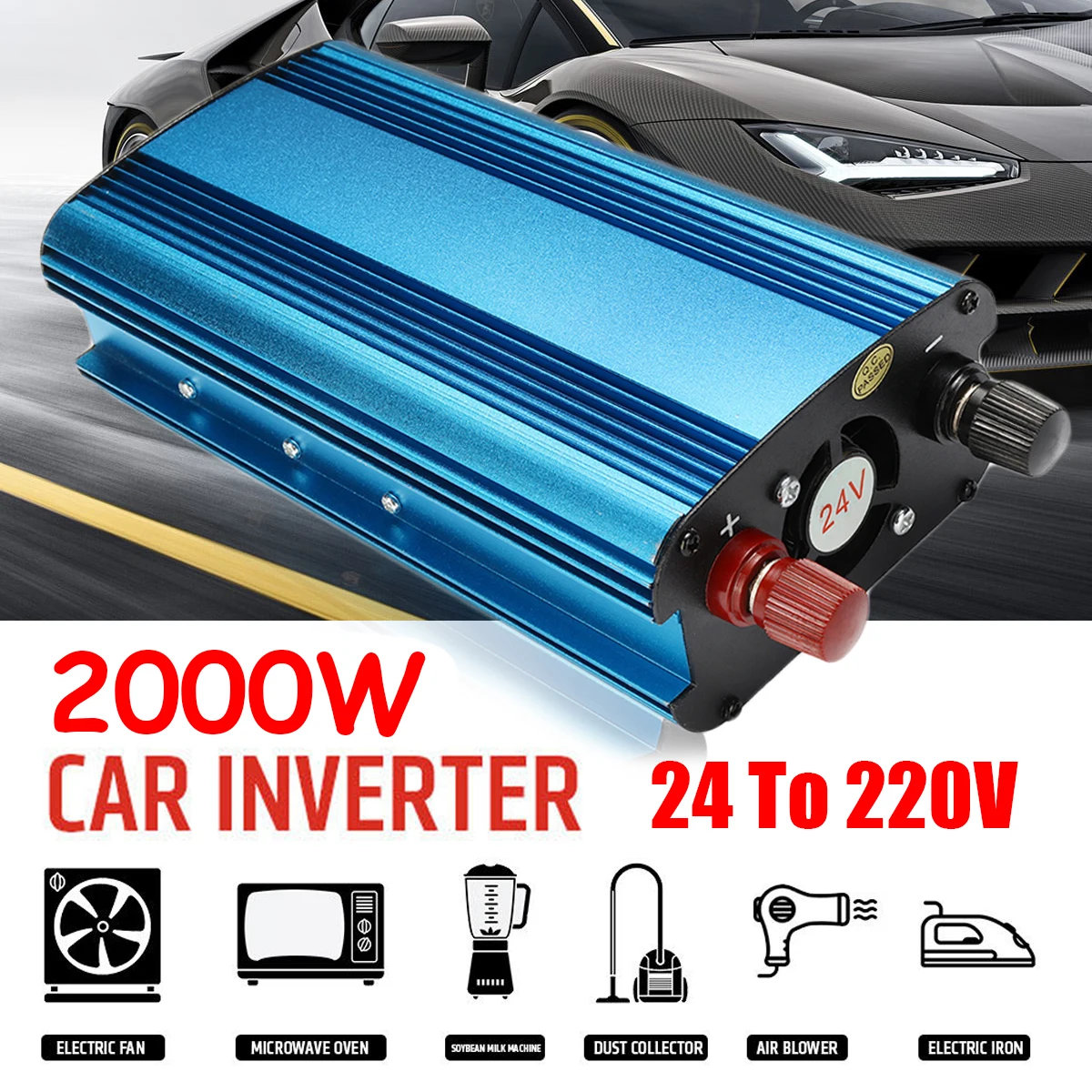 

Voltage Transformer Peak 2000W/1000W DC 12/24V to AC 220V Car LED Solar Power Inverter Sine Wave USB Converter Overload Protec