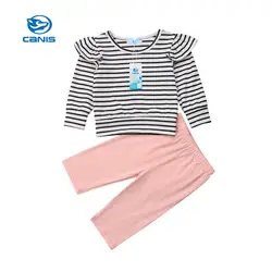 Канис От 2 до 3 лет Bebe детская одежда для малышей для девочек полосатые хлопковые футболки длинные штаны одежда спортивный костюм комплект