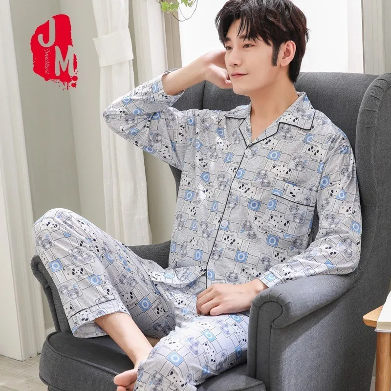 

Autumn Pyjama Men Set Spring Cotton Pijama Men Suit Full Sleeve Plaid Pajamas Male Two Piece Pajama Man Sleepwear L XL XXL XXXL