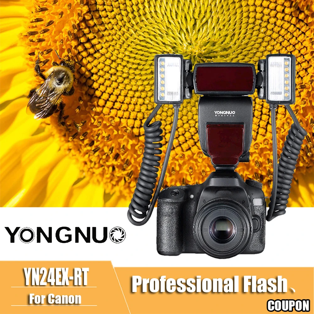 YONGNUO YN24EX YN24 EX anillo Macro Flash E-TTL Flash Speedlite con 2 piezas cabezas de Flash, 4 piezas de anillos para canon EOS cámaras