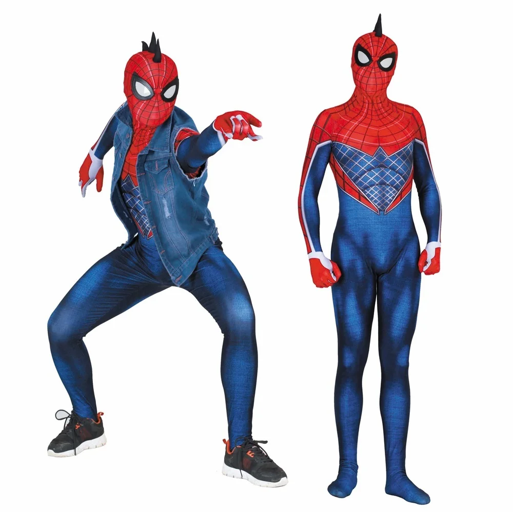 

Adult SPIDER-PUNK Hobie Brown Cosplay Costume Zentai Spider Punk Spiderman Superhero Bodysuit Suit Lycra For Men Women Halloween