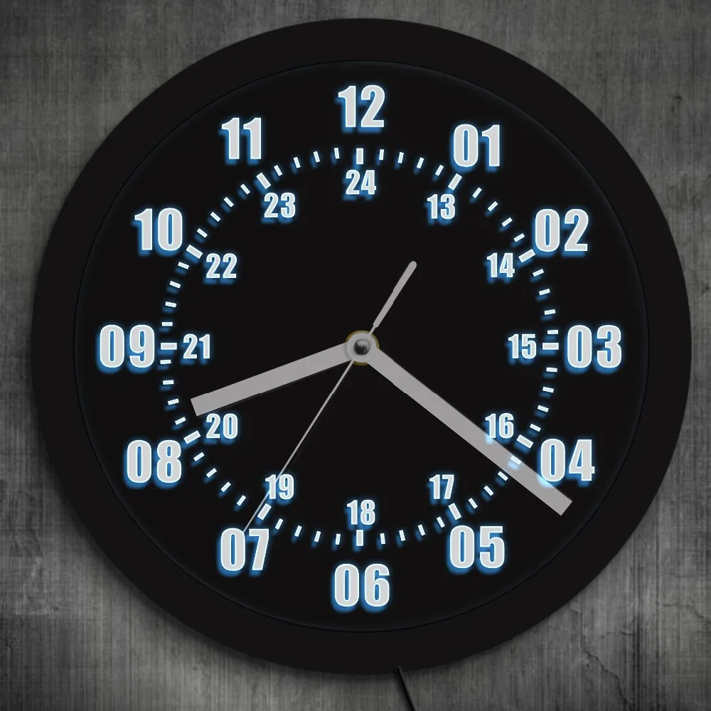 1piece Military World Time Zone Amateur Neon Led Wall Clock Military