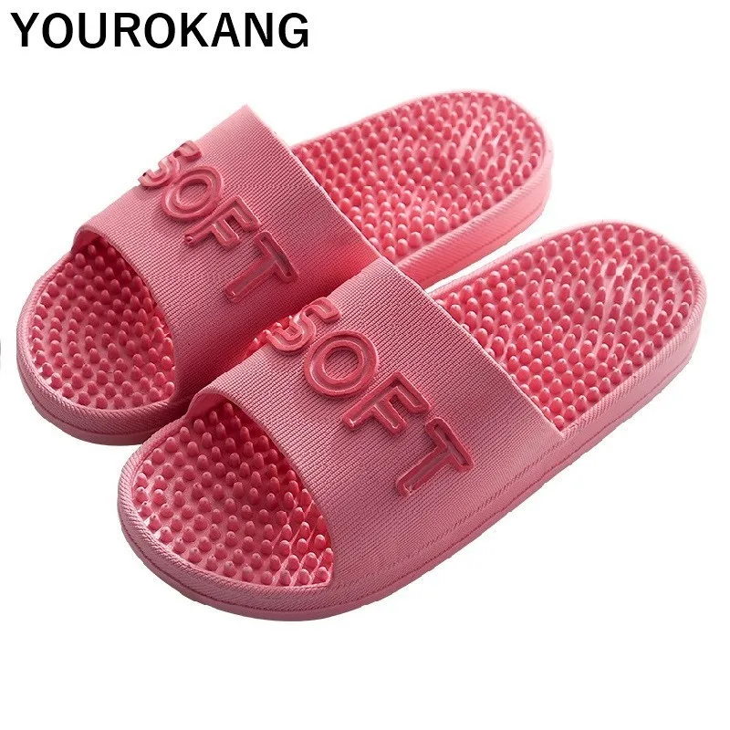 

Summer Women Home Slippers Indoor Bathroom Female Flip Flops Message Cool Beach Shoes Unisex Couple Footwear For Lovers Soft
