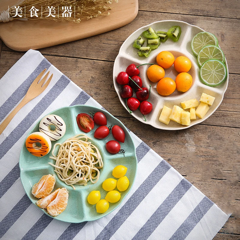 

Round Fruit Plastic Plates For Food Five-grid Family Dessert Dish Snack Dish Simple Party Home Maintenance Tray Plate petisco
