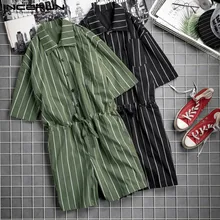 Стильный мужской костюм пляжного типа Модные полосатые комбинезоны мешковатые Лето Masculina комбинезон мужские тренировочные брюки Для мужчин комбинезоны комбинезон