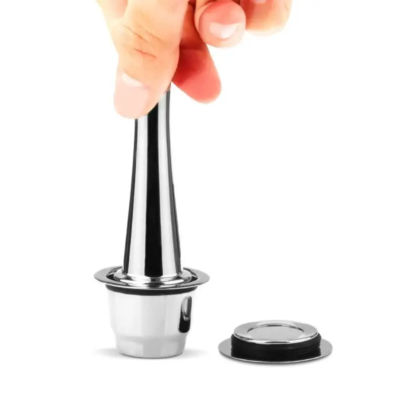 

Stainless Metal Reusable for Nespresso Capsule with Press Coffee Grinds Stainless Tamper Coffee Maker Basket