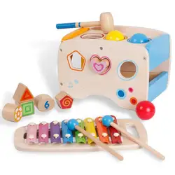 3 в 1 деревянный развивающий набор забивая игрушка скамейка с выскользнуть ксилофон и форма соответствующие блоки для детей малышей 1