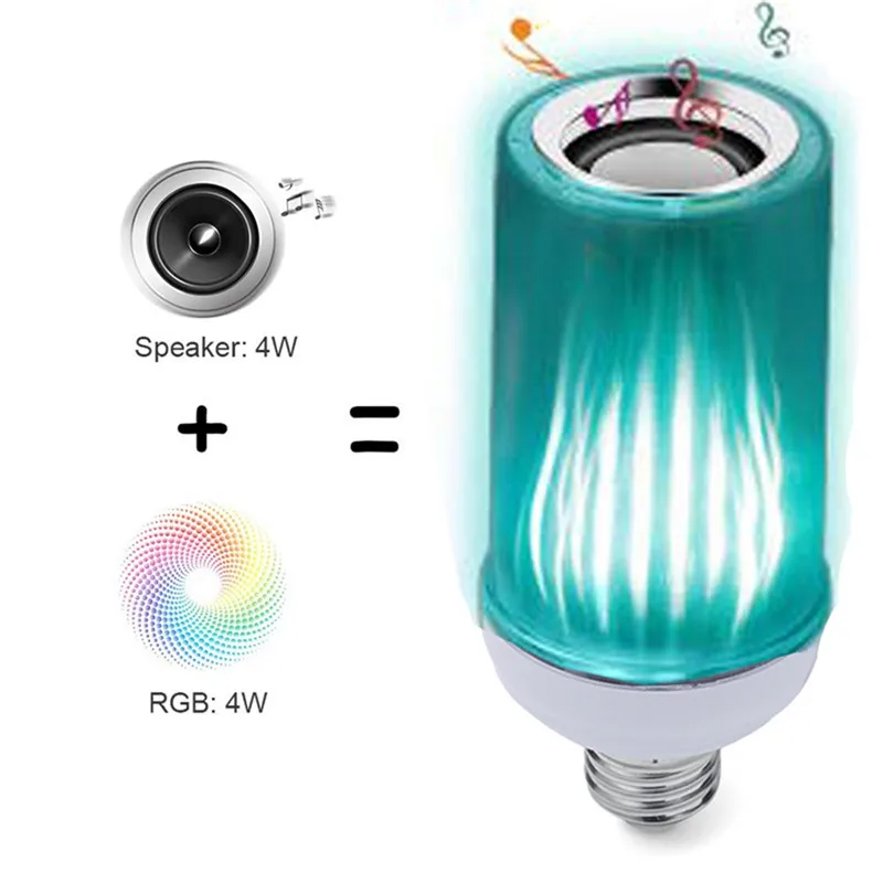 

CLAITE AC85-265V E27 8W Dimmable bluetooth Speaker RGB Flame Effect LED Bulb with 24 Keys Remote Control